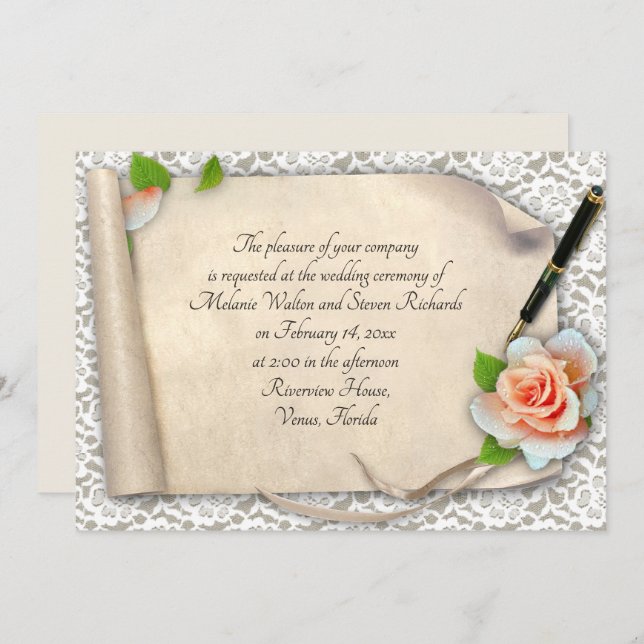Elegante Wedding Invitation Scroll Einladung (Vorne/Hinten)