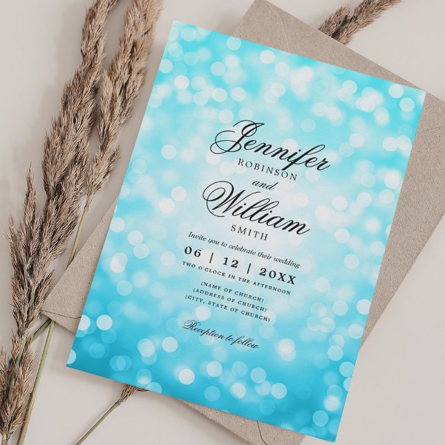 Elegante Wedding Lights Türkis QR UAWG Einladung (Elegant Wedding Lights Turquoise QR RSVP Invitation)