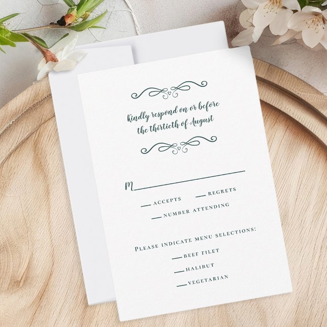 Elegante Wedding Meal Classic Emerald Green Chic RSVP Karte (Elegant Wedding Meal Classic Emerald Green Chic RSVP Card)