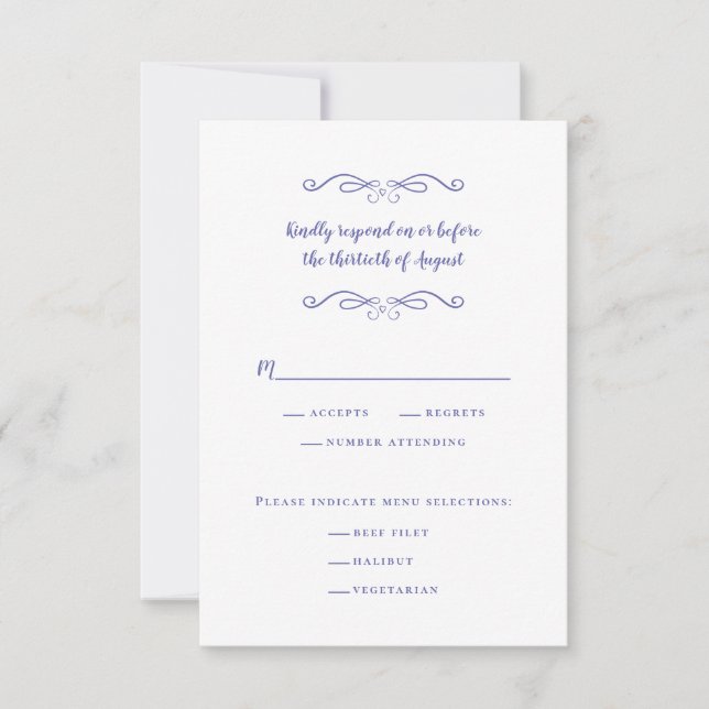 Elegante Wedding Meal Minimalistisch RSVP Karte (Vorderseite)