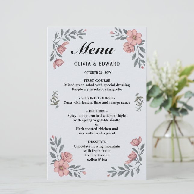 Elegante Wedding Menu Card - Olivia & Edward (Stehend Vorderseite)