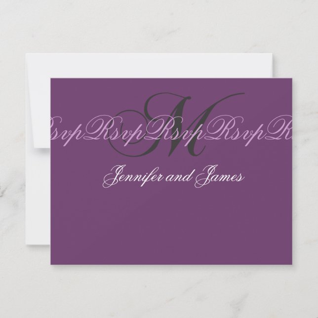 Elegante Wedding Monogram M RSVP Cards Lila (Vorderseite)