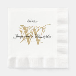 Elegante Wedding Monogram + Names Chic White Serviette
