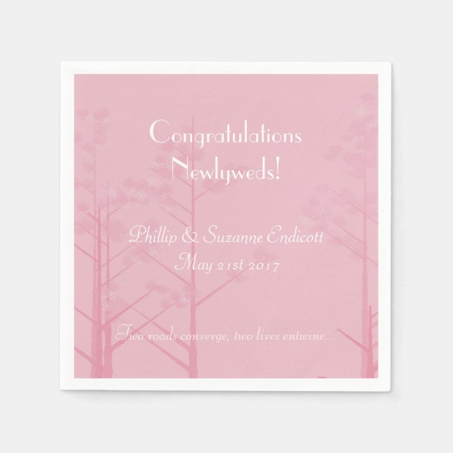 Elegante Wedding Newlyweds Rose Rosa Tree Art Serviette (Vorderseite)