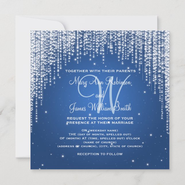 Elegante Wedding Night Dazzle Dark Blue Einladung (Rückseite)
