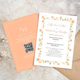 Elegante Wedding Peach Blumenkalligrafie Script Einladung