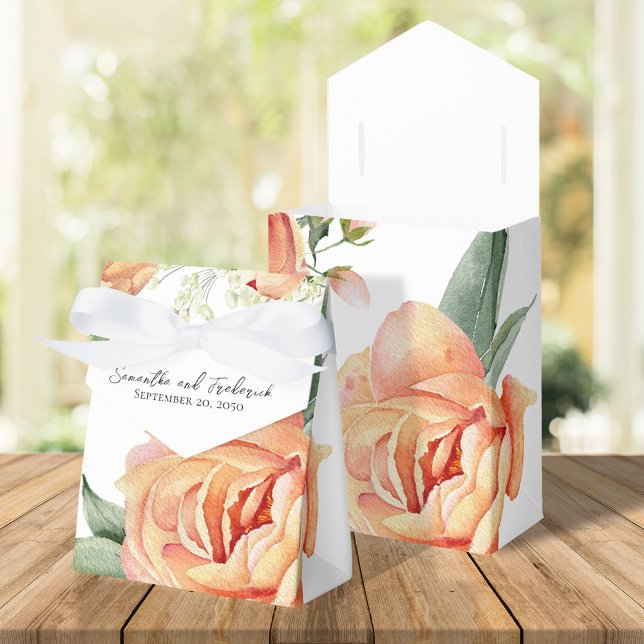 Elegante Wedding Peach Floral Custom Geschenkschachtel (Peach and white wedding favor box)