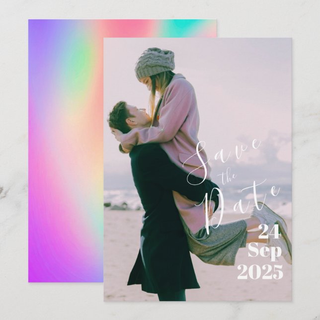 Elegante Wedding Personal Foto Multicolor Gefärbte Save The Date (Vorne/Hinten)