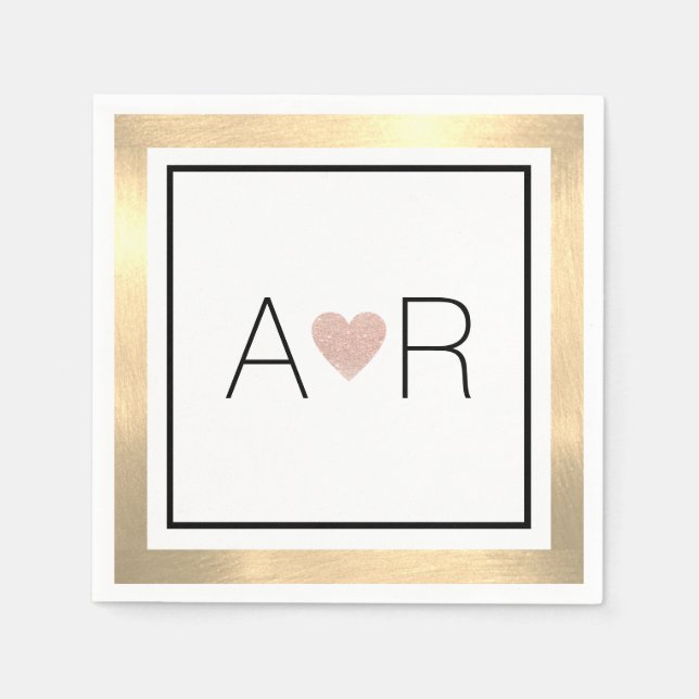 Elegante Wedding Pink Heart Monogram Serviette (Vorderseite)