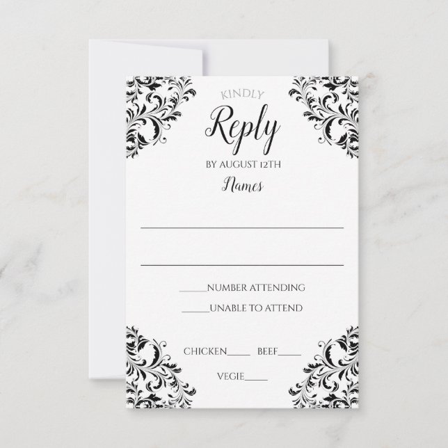 Elegante Wedding Response Card | Nadine (schwarz) Einladung (Vorderseite)