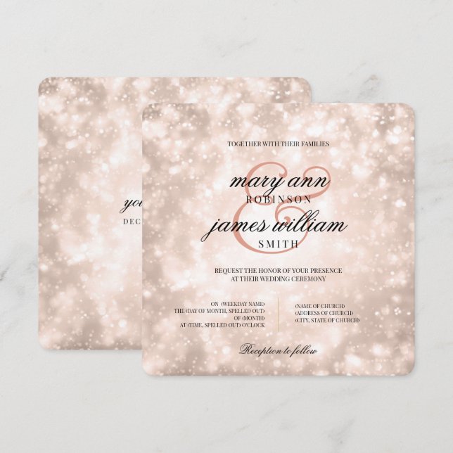 Elegante Wedding Rose Gold Champagne Bokeh Einladung (Vorne/Hinten)