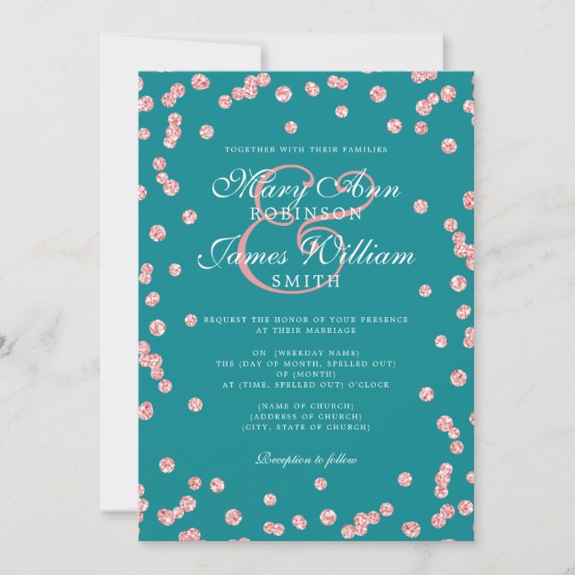 Elegante Wedding Rose Gold Glitzer Confetti Aquama Einladung (Vorderseite)