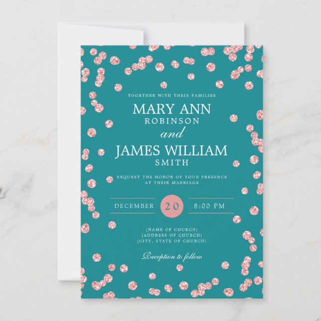 Elegante Wedding Rose Gold Glitzer Confetti Aquama Einladung (Vorderseite)