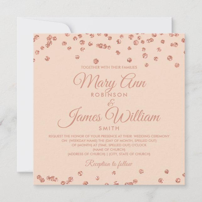 Elegante Wedding Rose Gold Glitzer Confetti Blush Einladung (Vorderseite)