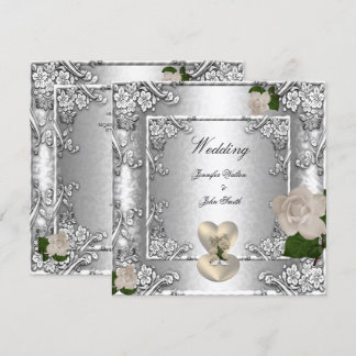 Elegante Wedding Rose Silver White Einladung
