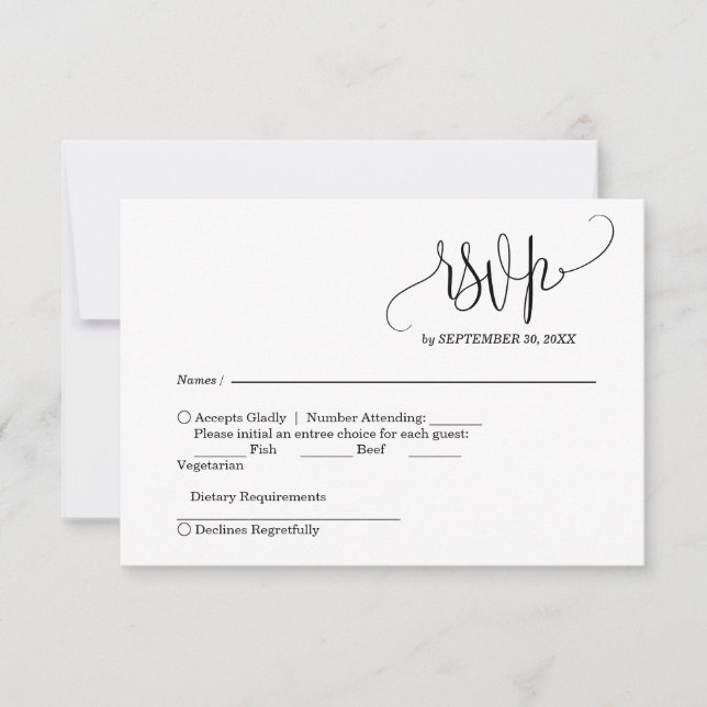 Elegante Wedding RSVP Card Karte (Vorderseite)