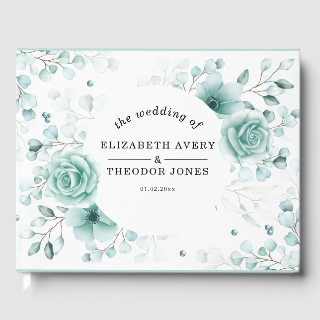 Elegante Wedding Salbei Grüntöne Floral Gästebuch (Vorderseite)