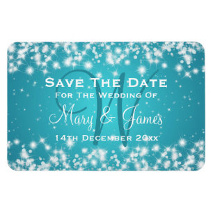 Elegante Wedding Save the Date Winter Sparkle Blue Magnet