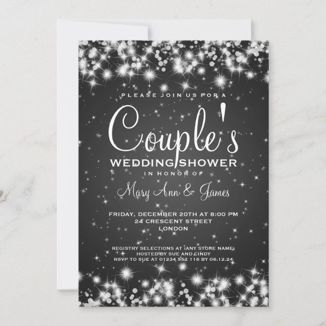 Elegante Wedding Shower Winter Sparkle Black Einladung (Vorderseite)