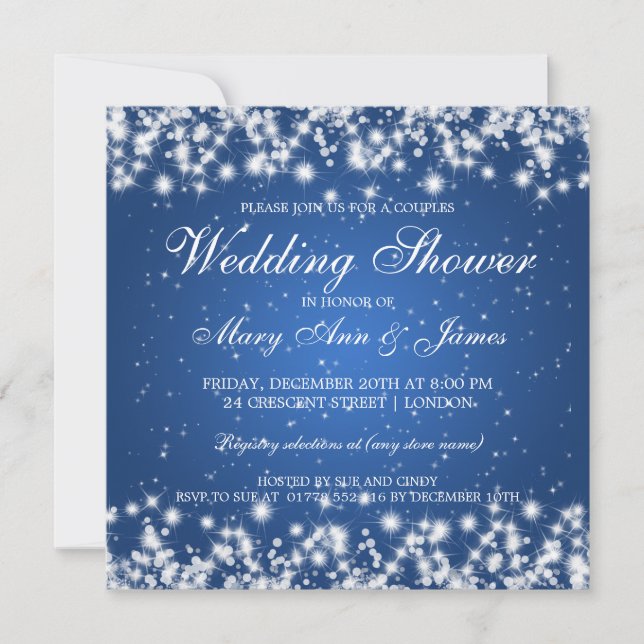 Elegante Wedding Shower Winter Sparkle Blau Einladung (Vorderseite)