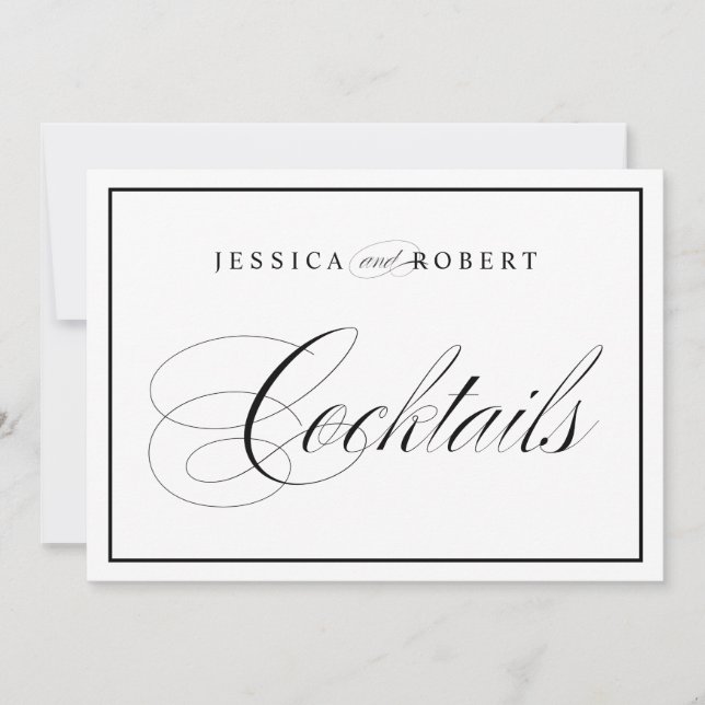 Elegante Wedding Sign Cocktails Schwarze Grenze Einladung (Vorderseite)