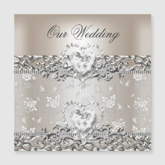 Elegante Wedding Silver Cream Diamant Herzlich wil Magnetkarte