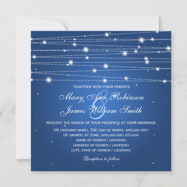 Elegante Wedding Sparkling Lines Sapphire Blue Einladung (Vorderseite)
