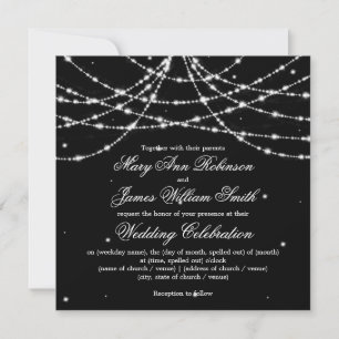 Elegante Wedding Sparkling String Black Einladung