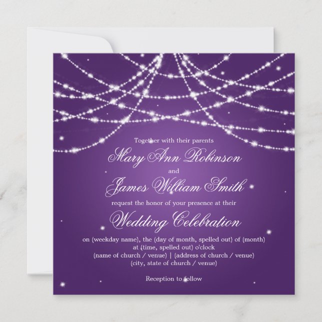 Elegante Wedding Sparkling String Lila Einladung (Vorderseite)