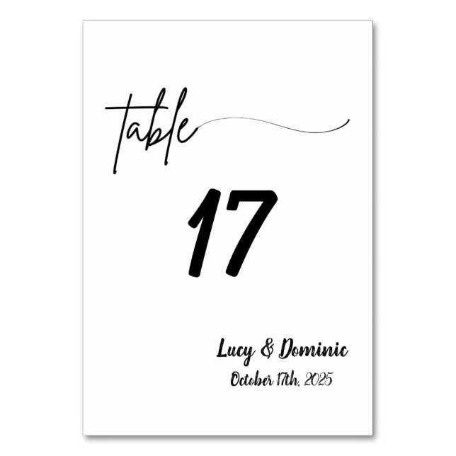 Elegante Wedding Tischnummer Card (Vorderseite)