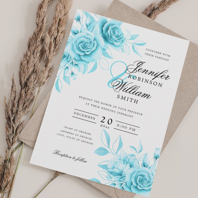 Elegante Wedding Türkis Wasserfarbenflora Einladung (Elegant Wedding Turquoise Watercolor Floral Invitation)