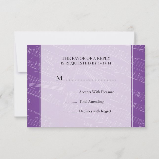 Elegante Wedding UAWG Sheet Music Lila RSVP Karte (Vorderseite)