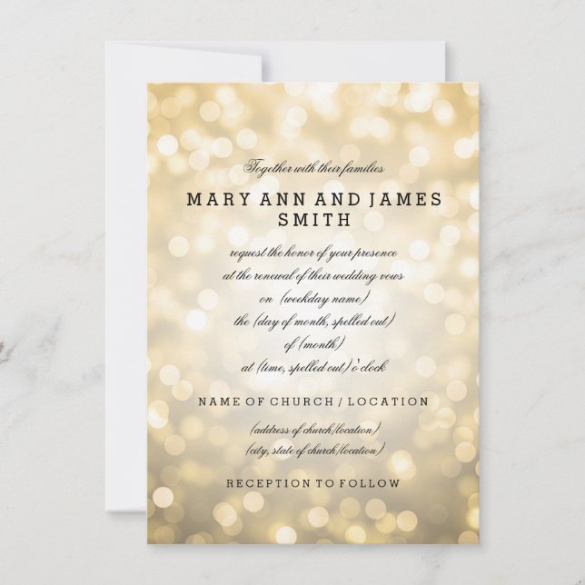 Elegante Wedding Vow Renewal Gold Glitzer Lights Einladung (Vorderseite)