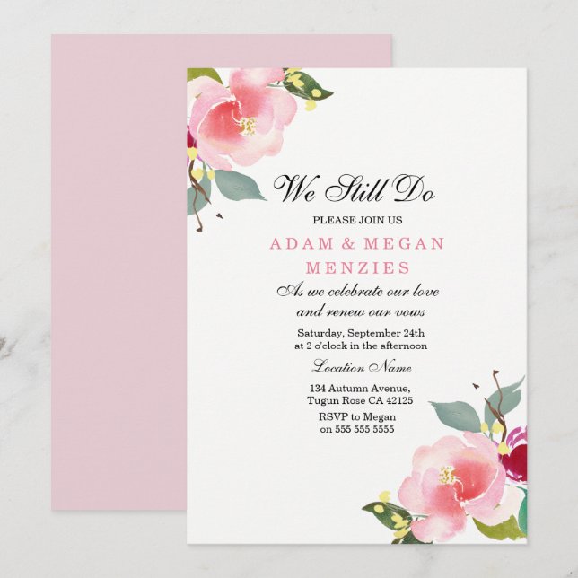 Elegante Wedding Vow Renewal Pachy Rosa Einladung (Vorne/Hinten)