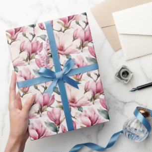 Elegante Weibliche Aquarell-Magnolien Geschenkpapier