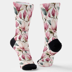 Elegante Weibliche Aquarell-Magnolien Socken