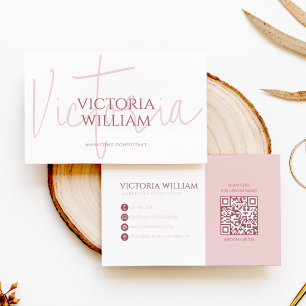 Elegante, weiche, blassrosa Schrift-QR-Code-Visite Visitenkarte
