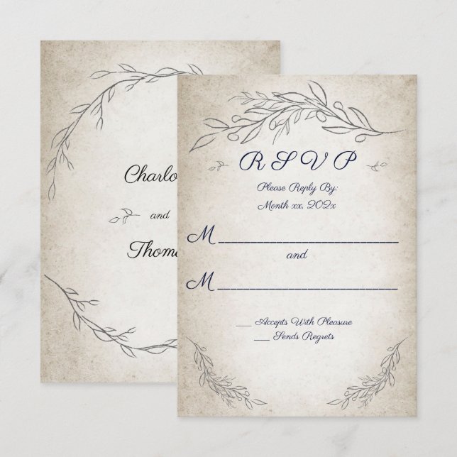 Elegante weiche Blätter mit RSVP-Karte RSVP Karte (Vorne/Hinten)