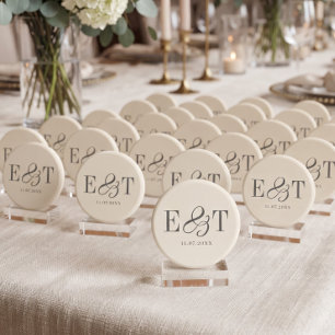 Elegante weiche Creme-Hochzeitspaare Initialen Magnet
