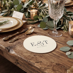 Elegante weiche Creme-Hochzeitspaare Initialen Runder Pappuntersetzer