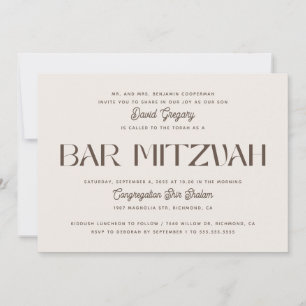 Elegante weiche Elfenbein Bar Mitzvah   Minimalist Einladung