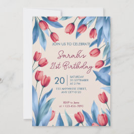 Elegante weiche florale Tulpen-Einladung zum 21. G Einladung