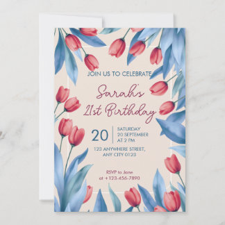 Elegante weiche florale Tulpen-Einladung zum 21. G Einladung