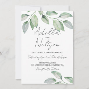Elegante weiche grüne Blätter Hochzeit Einladung