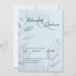 Elegante weiche kühle blaue botanische Schrift Hoc Einladung