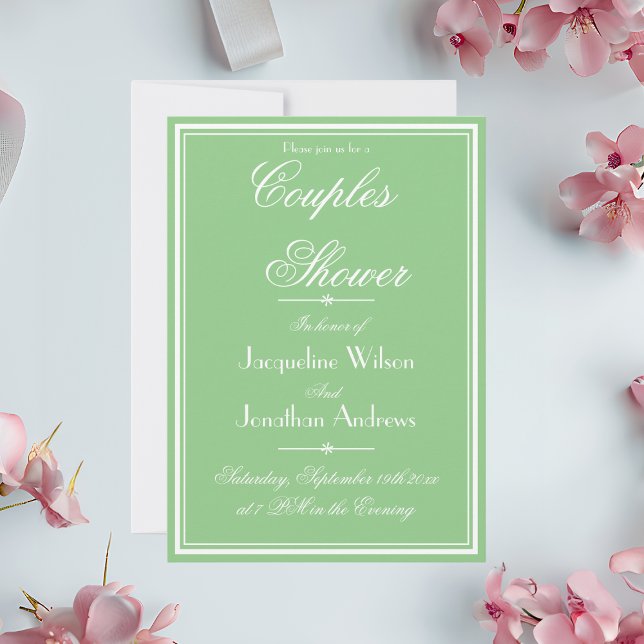 Elegante weiche Minze + Dusche für weiße Paare Einladung (Soft Mint and White Custom Couples Shower Invitation)