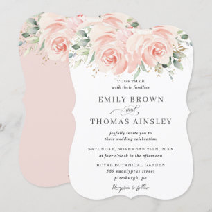 Elegante, weiche Pastel Blush Rose Hochzeit Einladung