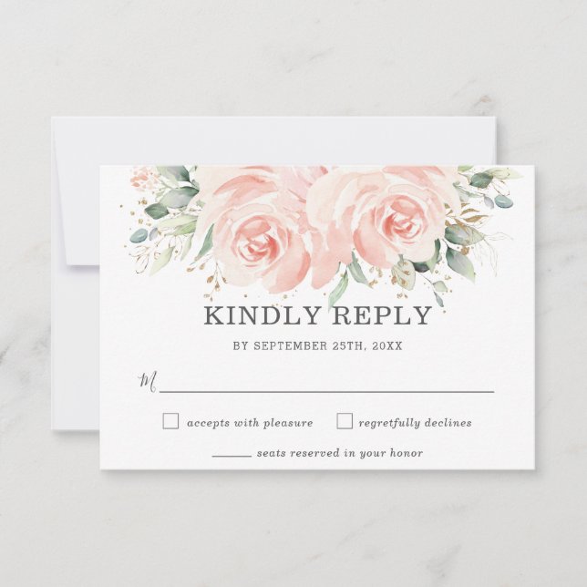 Elegante, weiche Pastel Blush Rose Hochzeit RSVP Karte (Vorderseite)