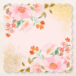 Elegante weiche Pastellblumen mit Goldstruktur Untersetzer
