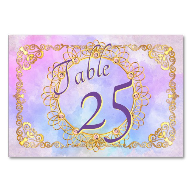 Elegante weiche Pastelle & Gold Tischnummer (Vorderseite)